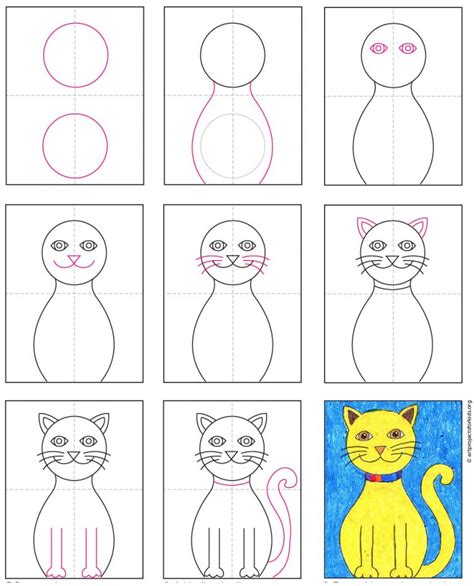 Easy How to Draw a Cat Tutorial and Easy Cat Coloring Page · Art Projects for Kids