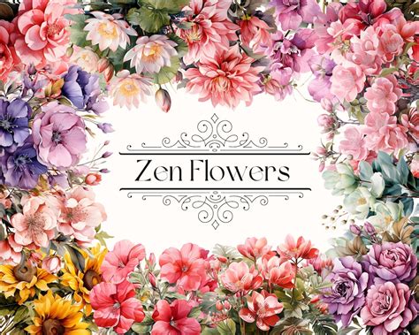 Zen Flowers Clipart Wild Floral Clipart, Watercolor Boho Flowers, Elegant Floral Clipart ...