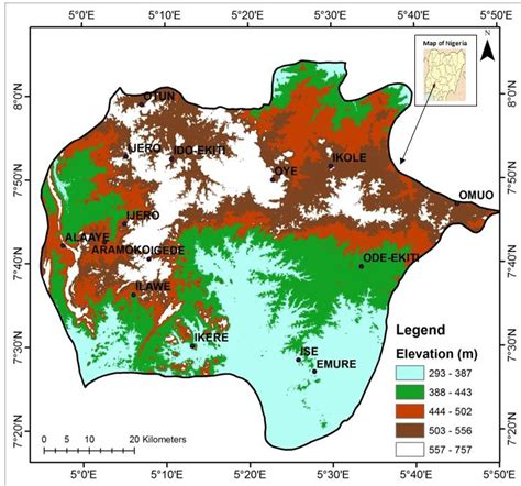 Elevation map of Ekiti State. | Download Scientific Diagram