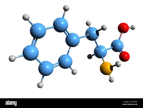 3D image of phenylalanine skeletal formula - molecular chemical structure of essential amino ...