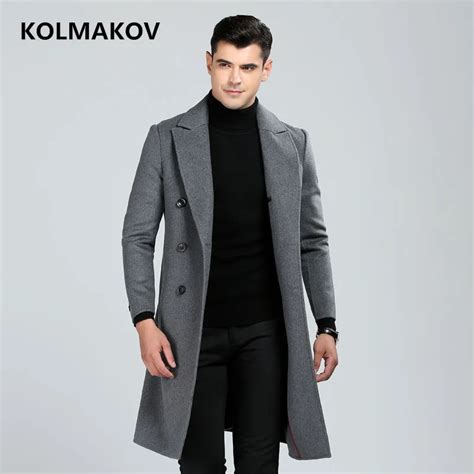 2018 New big mens winter coat wool coats jackets long double faced Men ...