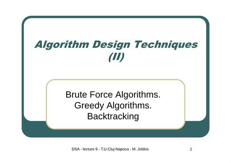 (PDF) Algorithm Design Techniques (II) - UTClujusers.utcluj.ro/~jim/DSA/Resources/Lectures/L09 ...