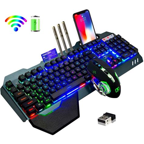 Wireless Gaming Keyboard and Mouse,Rainbow Backlit Rechargeable Keyboard Mouse with 3800mAh ...