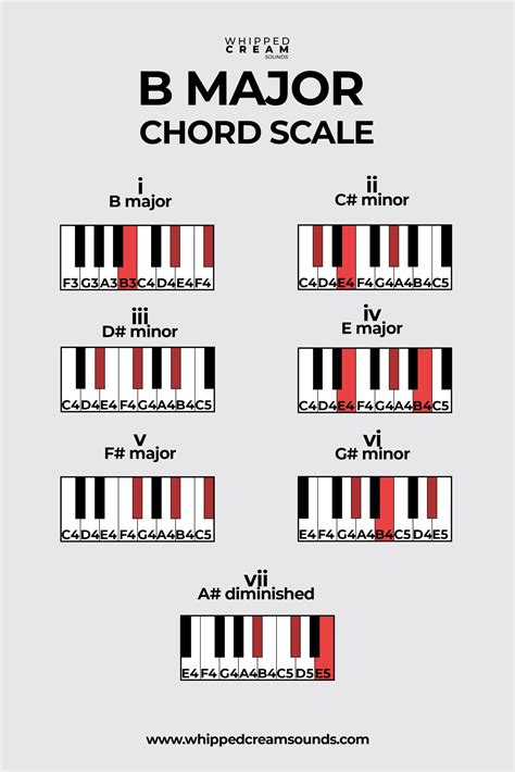 B Major Chord Scale, Chords in The Key of B Major