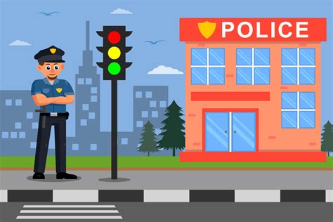 policeman standing in front of police station cartoon illustration ...