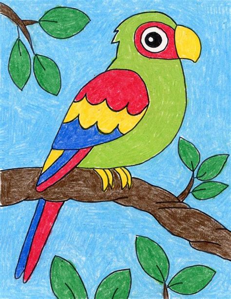 Easy How to Draw a Parrot Tutorial Video and Parrot Coloring Page | Bird drawing for kids, Art ...