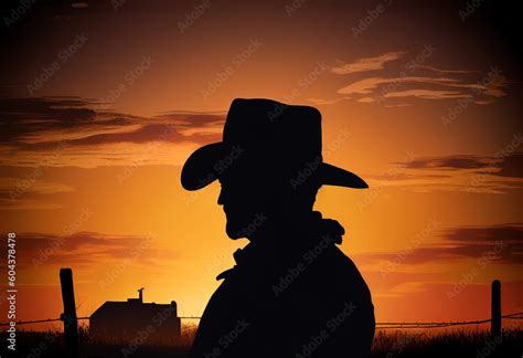 Silhouette of a farmer in a field at sunset. AI Generated Stock Illustration | Adobe Stock