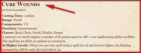 Cure Wounds D&D 5th Edition - D&D 5e Character Sheets
