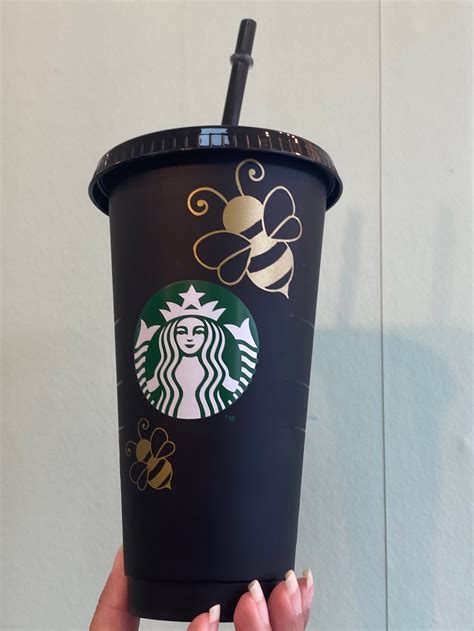 Reusable Matte black Starbucks cold coffee cup 24oz with lid | Etsy