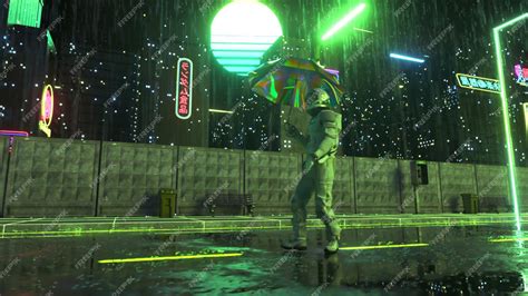 Premium Photo | Astronaut walks in the rain through a futuristic city ...