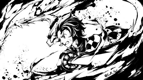 Demon Slayer Black And White Tanjiro Kamado With Sword HD Anime Wallpapers | HD Wallpapers | ID ...