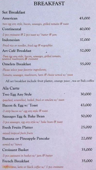 Art Cafe Menu, Menu for Art Cafe, Sanur, Bali - Zomato Indonesia