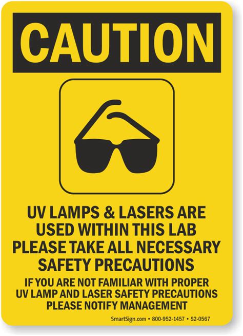 UV Lamps, Lasers Used in Lab Take Safety Precautions Sign, SKU: S2-0567 - MySafetySign.com