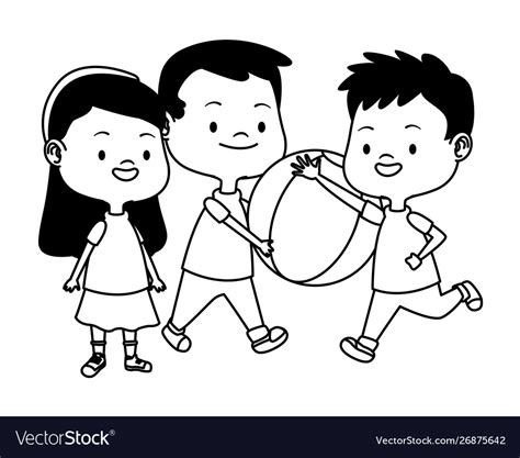 Cute happy kids having fun in black and white Vector Image