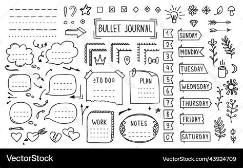 Bullet journal doodle diary elements stickers Vector Image