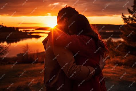 Premium AI Image | Romantic Couple Hug in Sunset