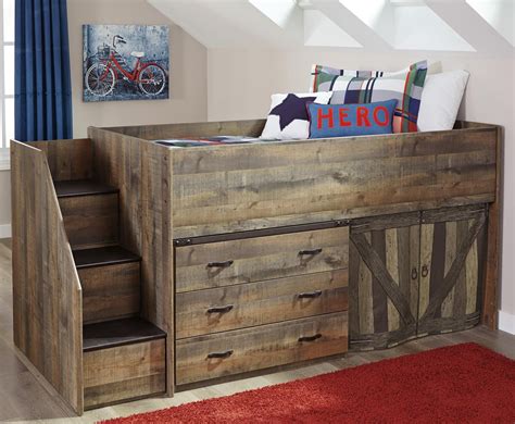 Signature Design by Ashley Trinell Loft Bed with Stairs and Drawer Storage | Wayside Furniture ...