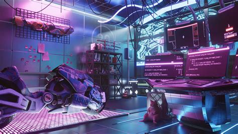 Cyberpunk Room 3D Desktop HD Wallpaper