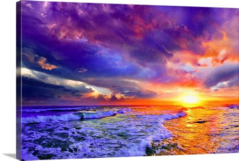 Romantic Pink Purple Cloud Sunset Beach Wall Art, Canvas Prints, Framed ...