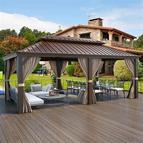 EROMMY 12'x20' Hardtop Gazebo Double Roof Galvanized Steel Canopy Outdoor Aluminum Frame ...