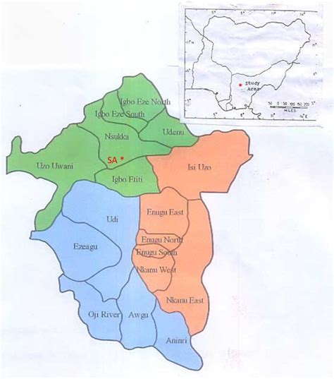 Map of Enugu State of Nigeria showing the study area (SA). | Download Scientific Diagram