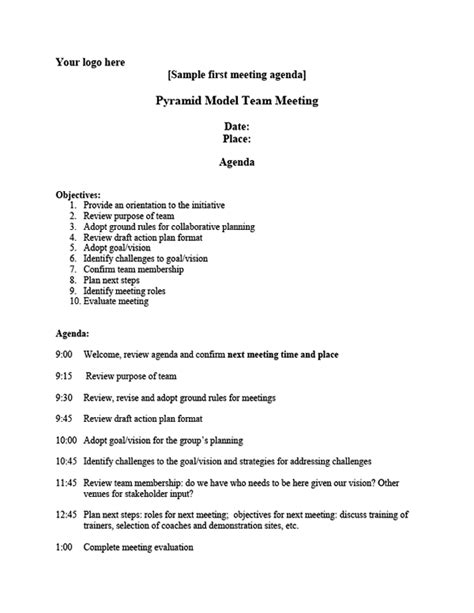 First Team Meeting Agenda, Sample - National Center for Pyramid Model ...