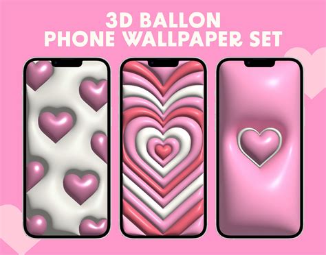 3D Hearts Phone Wallpaper Cute Wallpaper Cute Hearts Puffy Shapes Adorable Wallpaper Digital ...