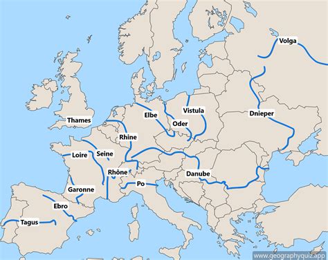 Maps of Europe - Rivers | 🌎 Geographyquiz.app