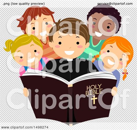 Clipart of a Priest and Group of Children Reading the Bible - Royalty Free Vector Illustration ...