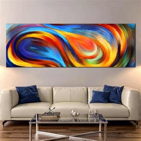 Rainbow Colors Panoramic Wall Art , 1 Piece Home Wall Décor Colorful Waves – Dwallart