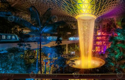 Jewel Changi Airport Rain Vortex, the largest indoor waterfall in the world and the centerpiece ...