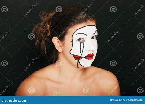 Woman Actress with Double Face Makeup Stock Photo - Image of makeup, portrait: 168043470