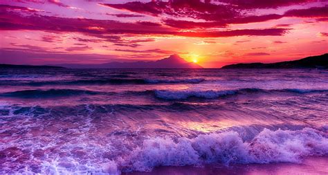 Download Sunset Sky Wave Sea Nature Ocean HD Wallpaper