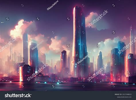 Futuristic City Concept Art Cityscape Bright Stock Illustration ...