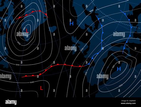 Forecast weather isobar map, meteorology wind front and temperature diagram, vector background ...