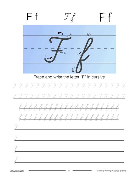 Cursive F [Letter F Worksheet + Tutorial]