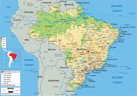 Brazil Map (Physical) - Worldometer