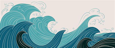 Traditional Japanese wave pattern vector. Luxury hand drawn oriental ocean wave splash line art ...