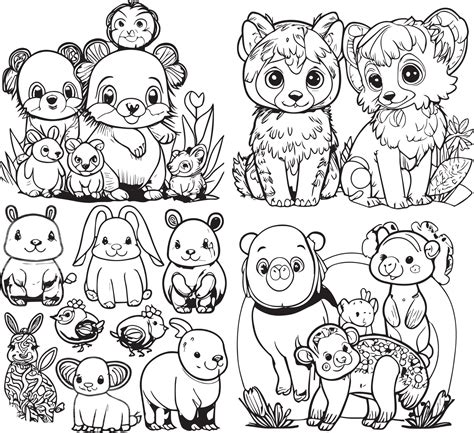 Cute Baby Animals Coloring Pages Line Art Vector 24521228 Vector Art at Vecteezy