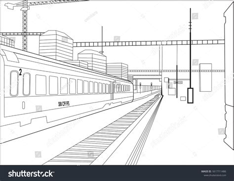 Train Station Vector Illustration Line Art Stock Vector (Royalty Free ...