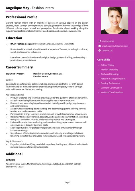 Fashion Intern CV example + guide [Get noticed]