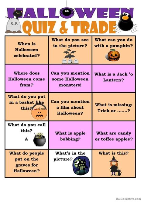 Halloween Quiz 'n Trade warmer, fill…: English ESL worksheets pdf & doc