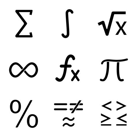 Conjunto de iconos de glifo de matemáticas. símbolos matemáticos. álgebra. símbolos de silueta ...