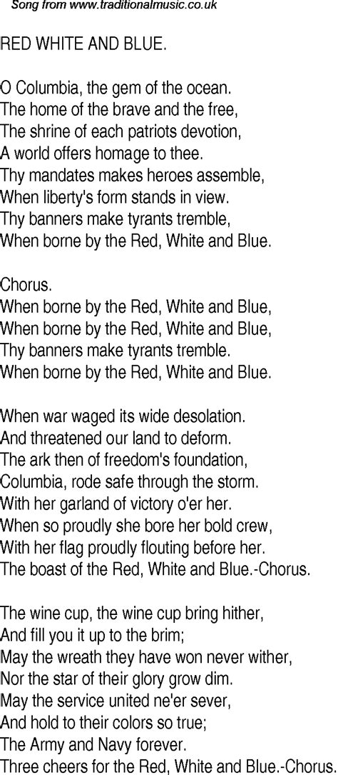 Old Time Song Lyrics for 20 Red White And Blue