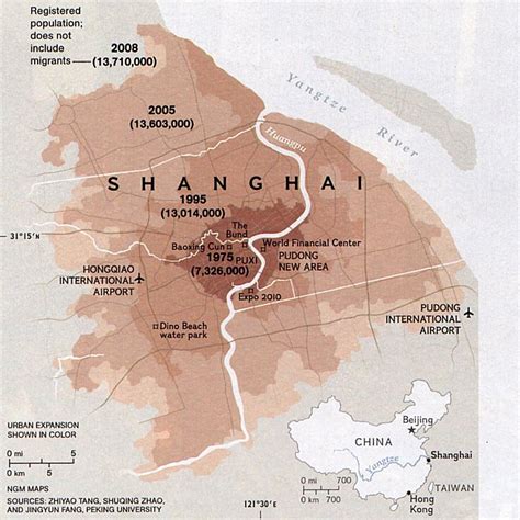 Shanghai population change Map - shanghai • mappery