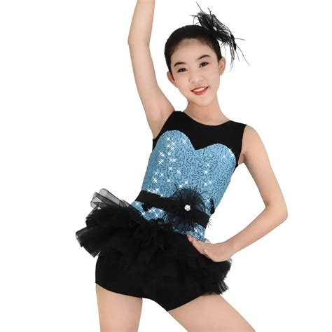 Leotard Sequins Jazz Dance Costumes Hip Hop Dance Costumes Girls Ballet Tutu Dress Stage ...