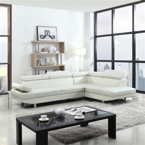 Modern Contemporary White Faux Leather Sectional Sofa, Living Room Set ...