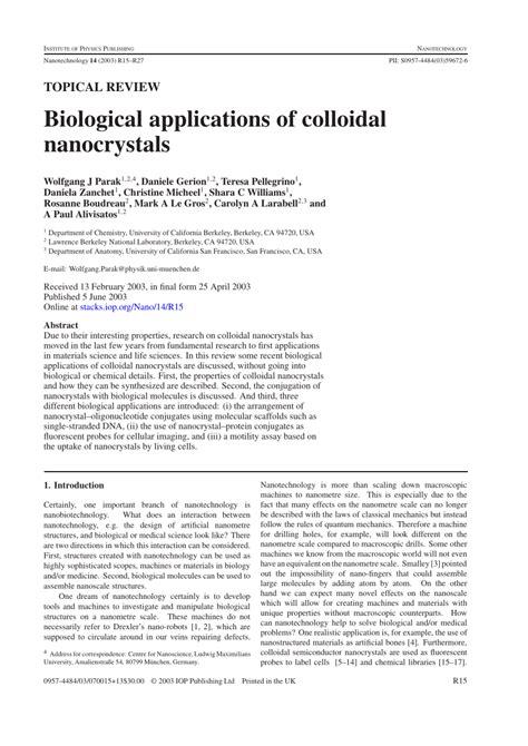 (PDF) Biological Applications of Colloidal Nanocrystals