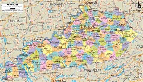 Detailed Political Map of Kentucky - Ezilon Maps