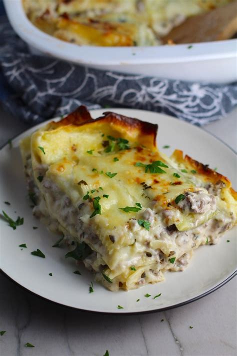 White Lasagna Recipe with Zucchini and Ground Beef ~ Talking Meals